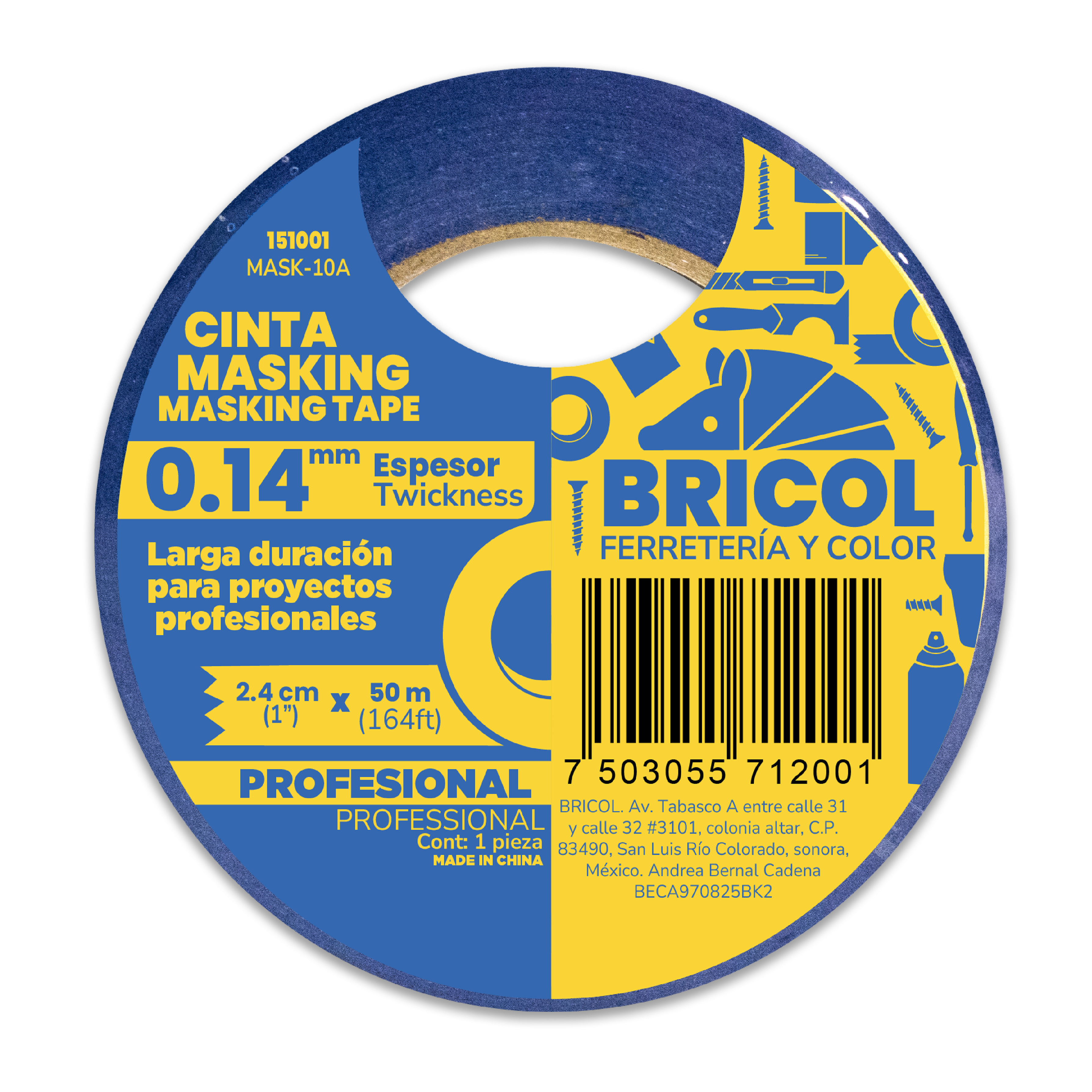 MASKING TAPE 1' AZUL (2.4CMX50M) Uso Profesional