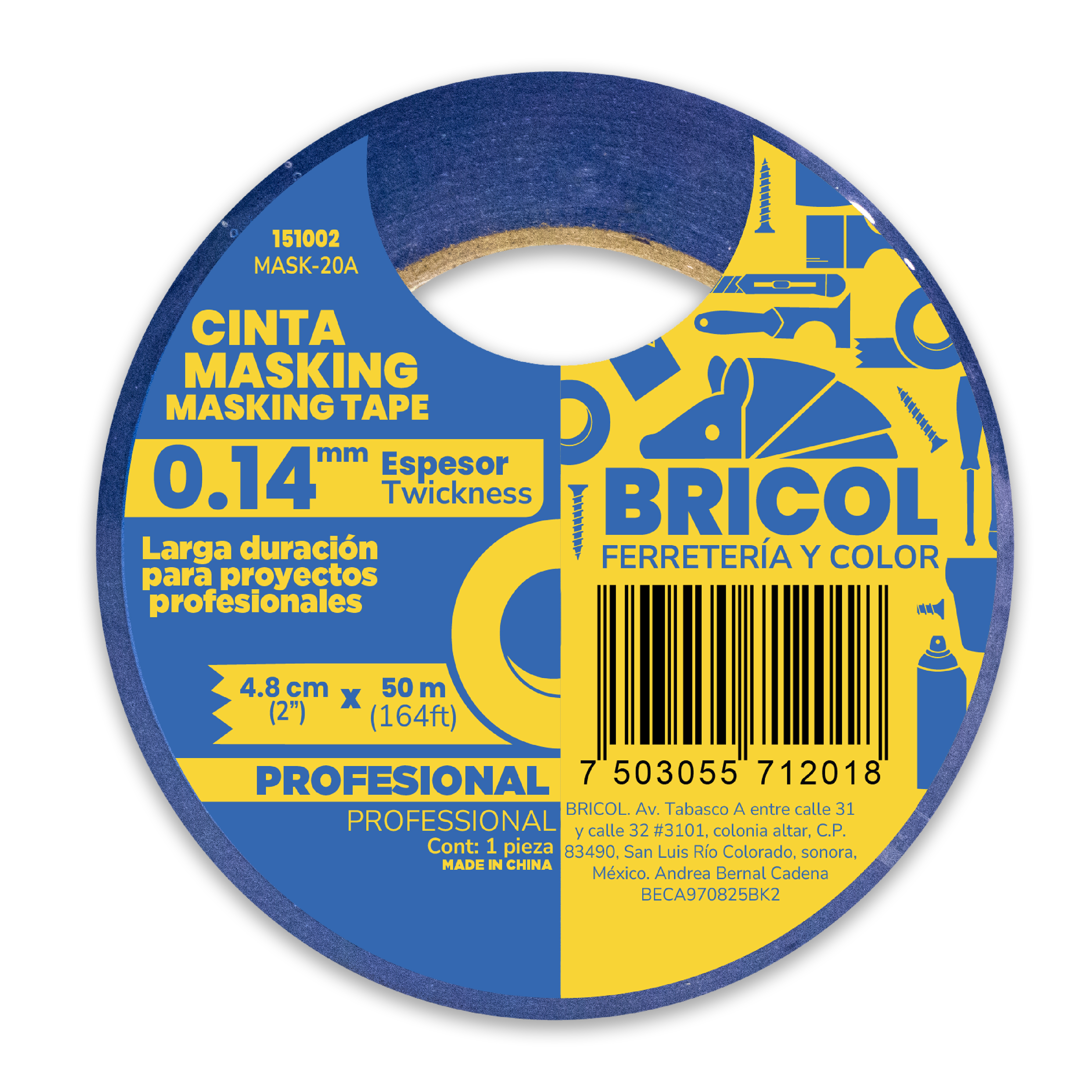 MASKING TAPE 2' AZUL (4.8CMX50M) Uso Profesional