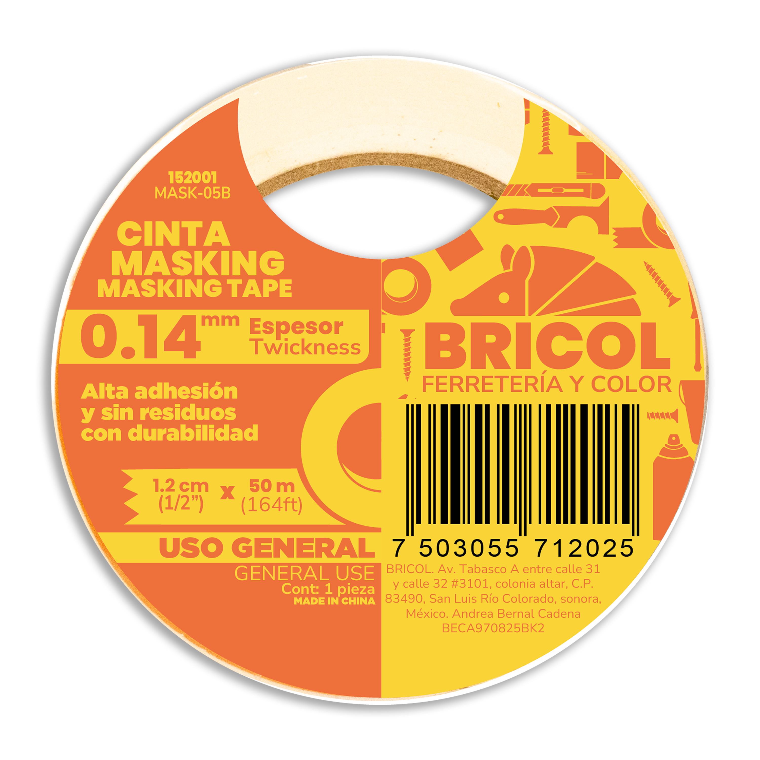 MASKING TAPE 1/2' 1.2CMX50M Uso General Blanco