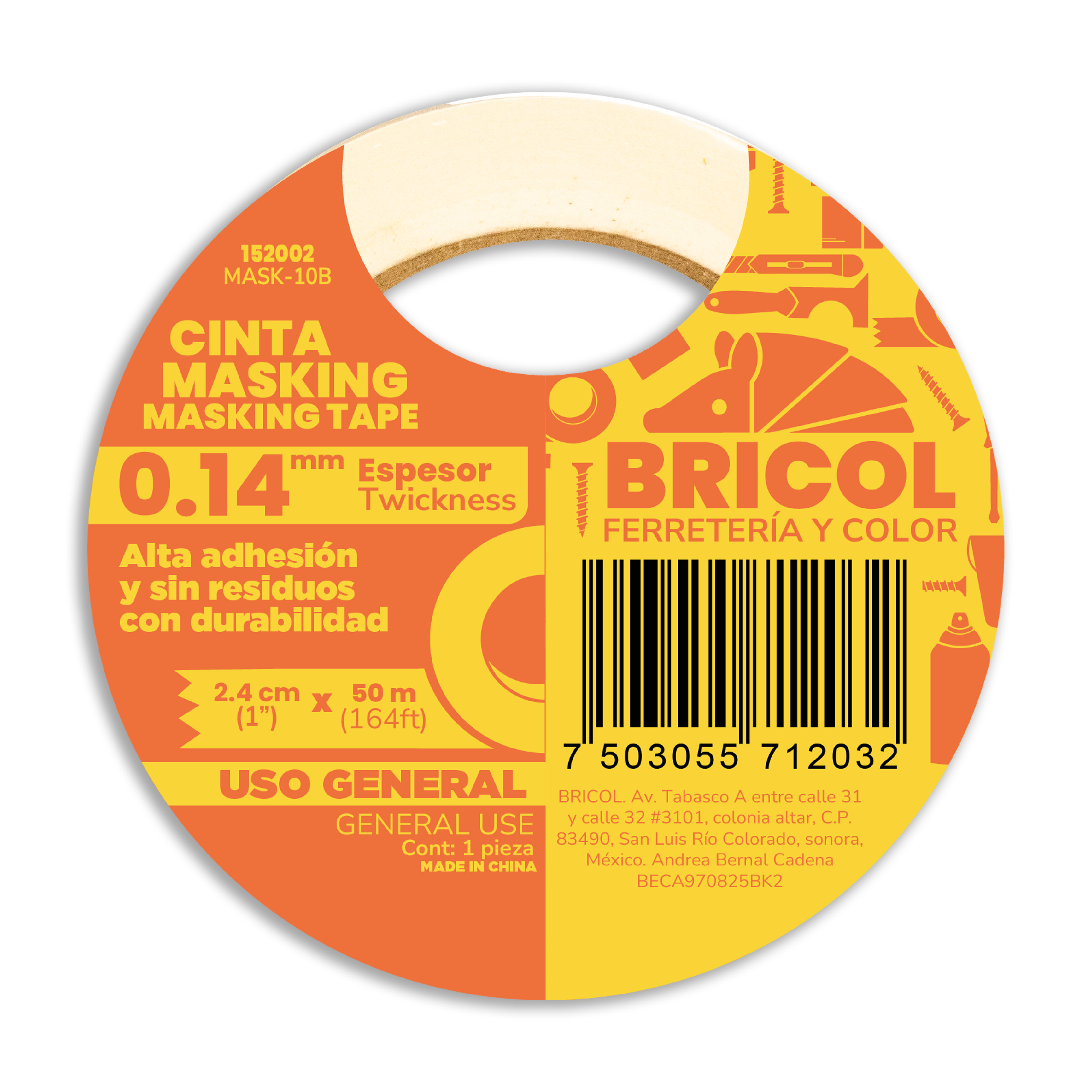 MASKING TAPE 1' 2.4CMX50M Uso General Blanco