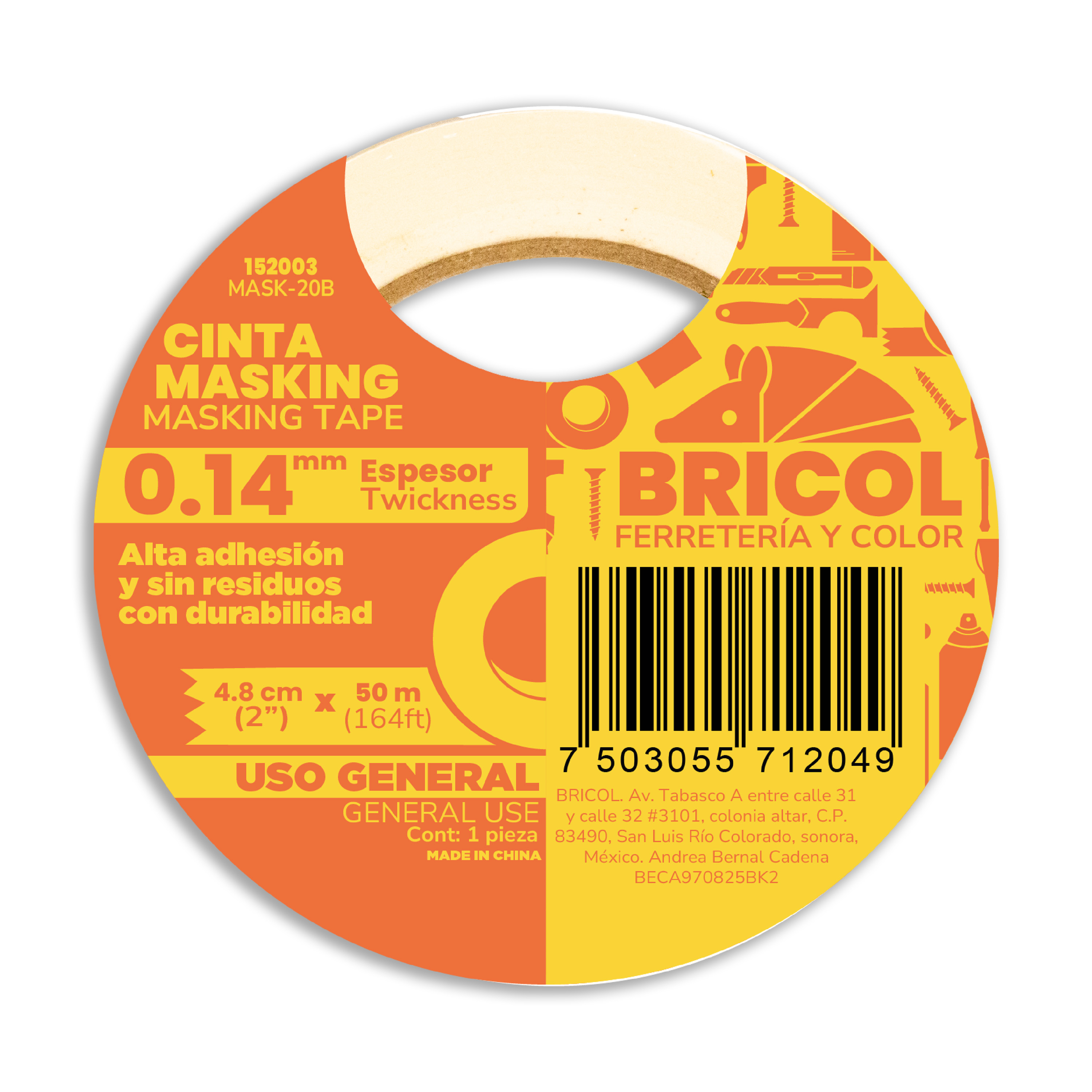 MASKING TAPE 2' 4.8CMX50M Uso General Blanco