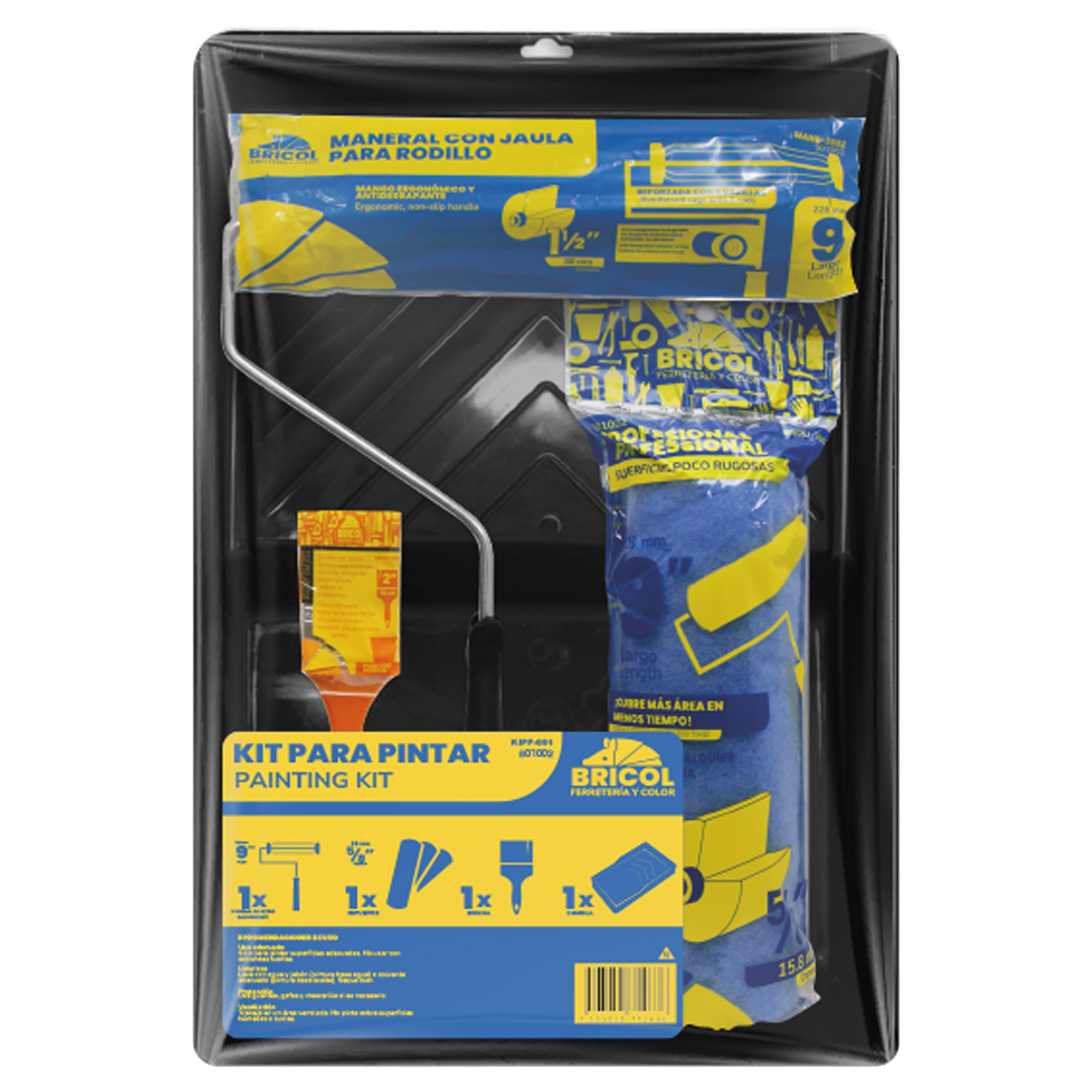 KIT PARA PINTAR 9" BRICOL+ (CHAROLA, REPUESTO 5/8", MANERAL 5 HILOS, BROCHA 2")